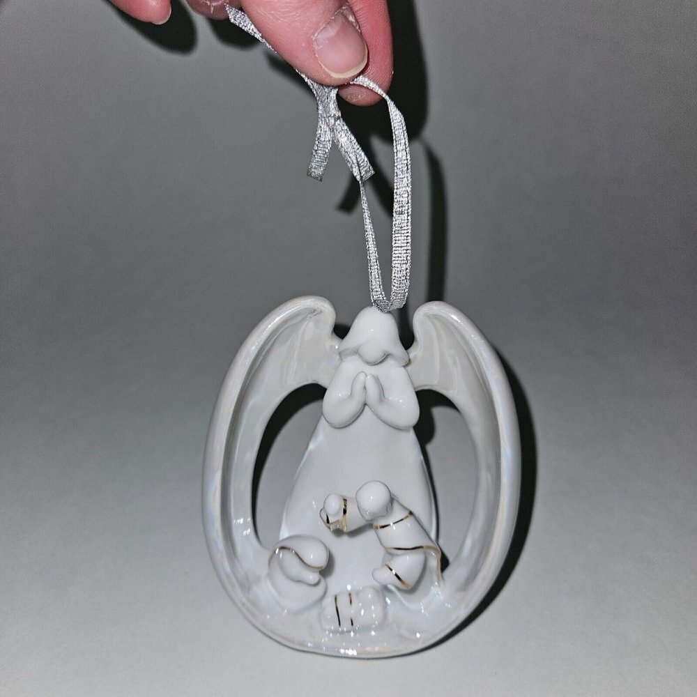 Appletree Design Angel & Holy Family Ornament Porcelain Gold Nativity Jesus Mary